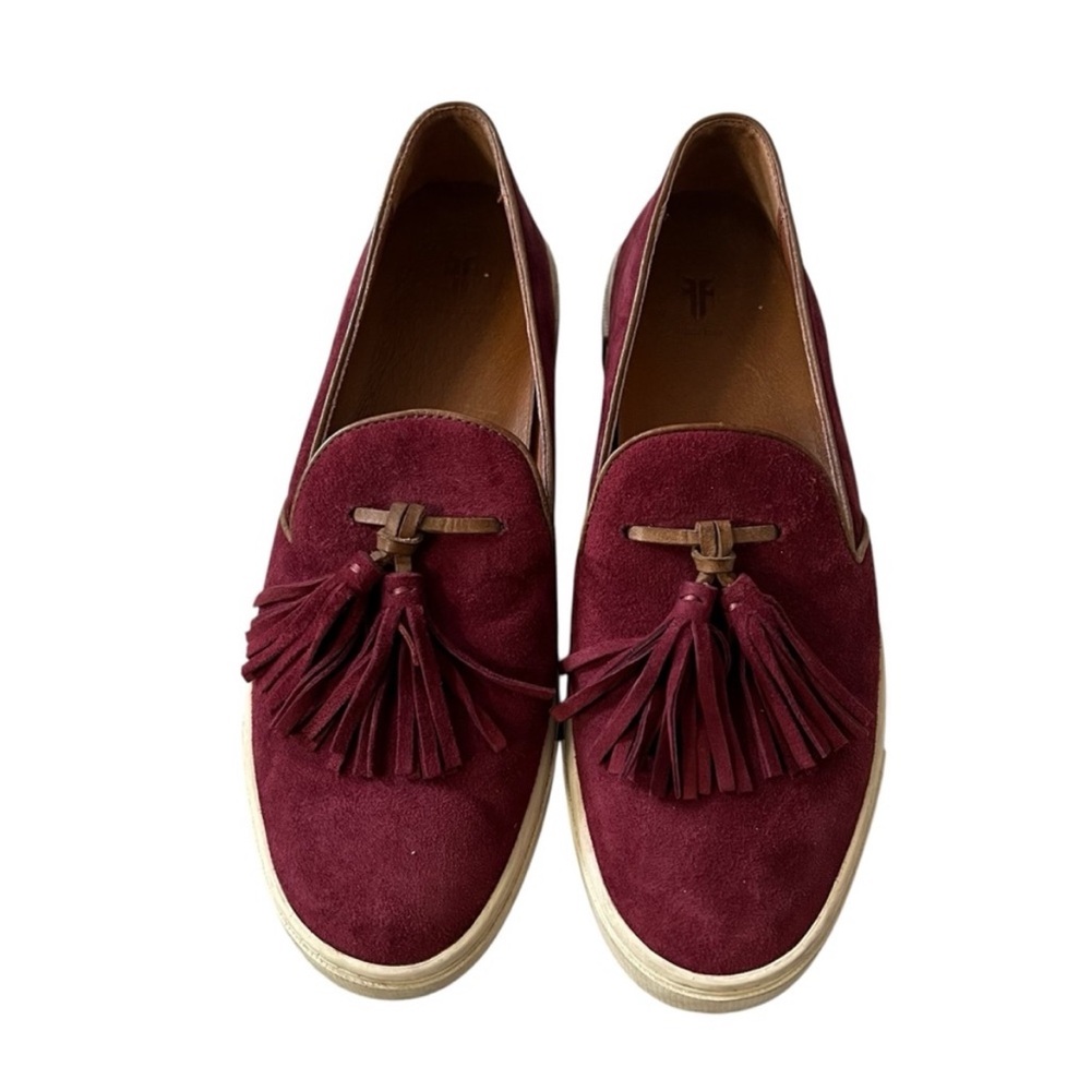 Frye Burgundy Suede Tassel Loafers